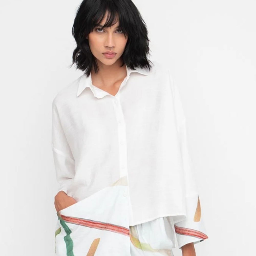 Ozai N Ku Boxy Oversized Fit Buttondown Assymetric Blouse Alembika -S/6-8-
